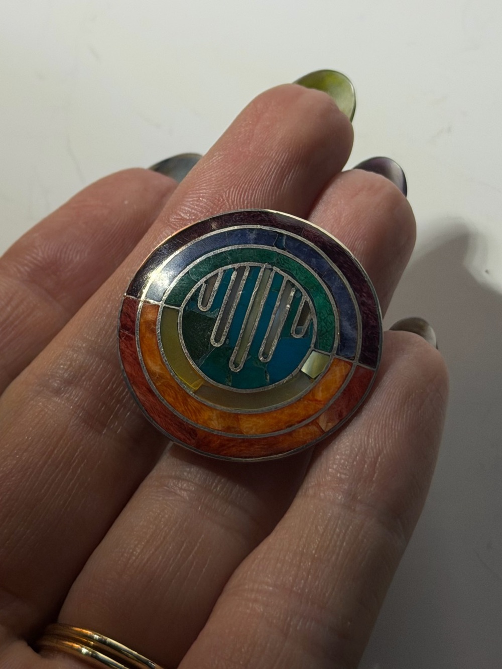 Vintage southwestern sacred Inlaid 950 silver pendant